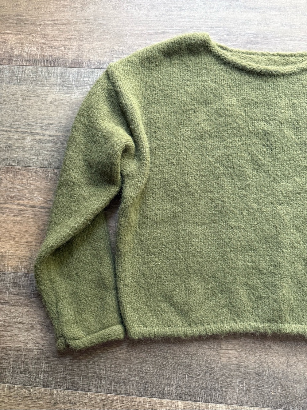 100% Mohair Sage Green Knit Sweater | Oversized Boxy Cropped